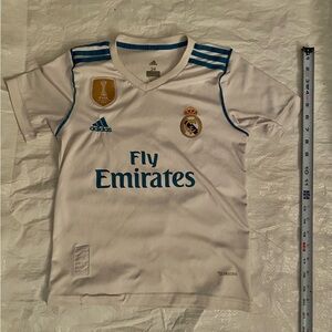 Adidas White and Blue Real Madrid Soccer Jersey 2016 champions